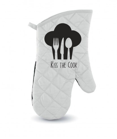 Personalised White Kiss the Cook Oven Glove